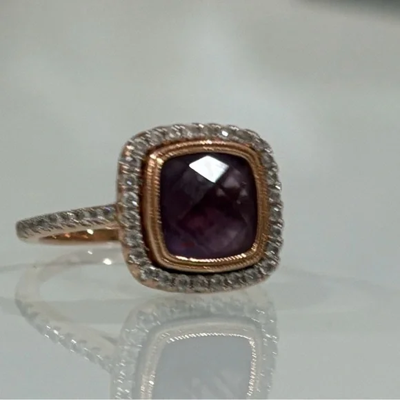 Genuine diamond ring with amethyst gem - Picture 3 of 7